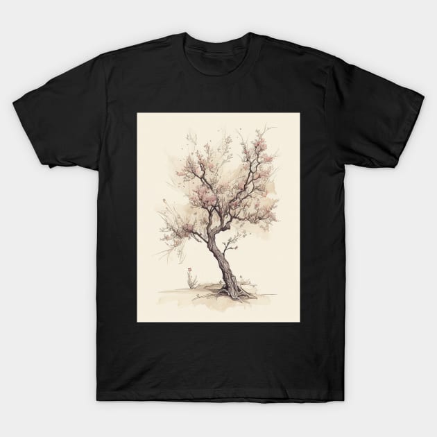 Minimalist Antique Peach Tree Sketch Art Printable T-Shirt by Abili-Tees